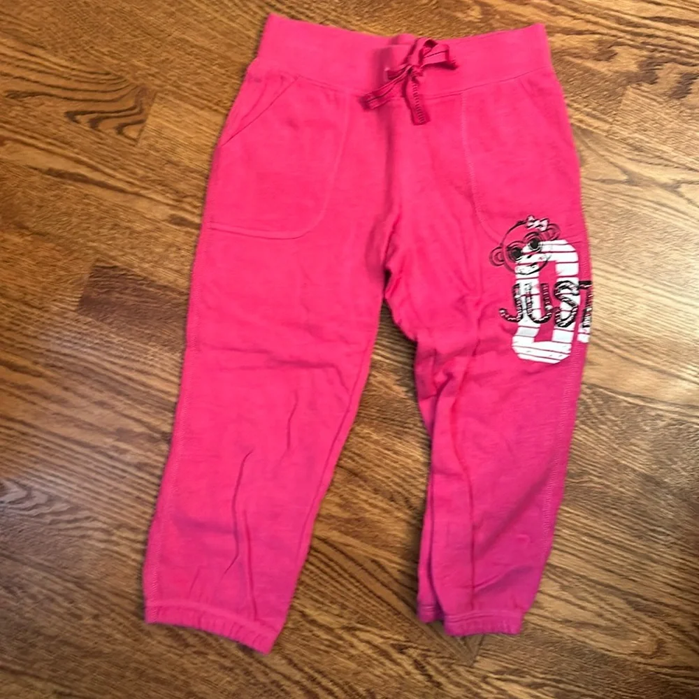 Justice Girls Pink Sweat Pants With White and Black Logo
